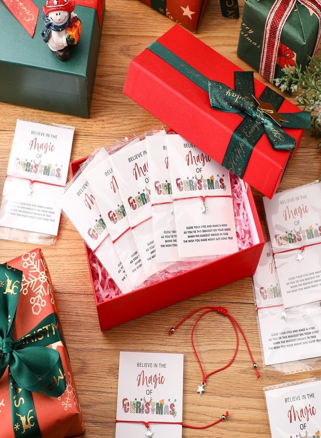Quelay 24 Set Christmas Believe Wish Bracelets Bulk Adjustable Christmas Bracelet with Wish Card Xmas Star Braided Friendship Holiday Jewelry Gift for Xmas Classroom Party Supplies Friend Guests Gift - Image 2